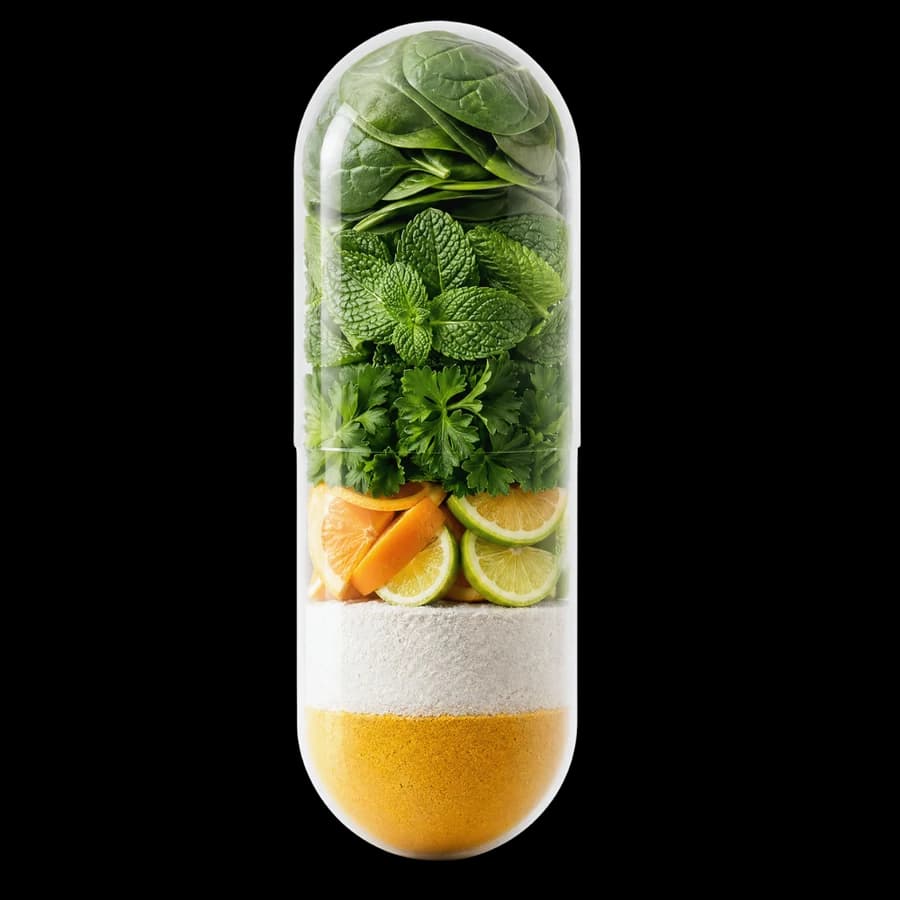 REFRESH capsule showing its six-ingredient formula